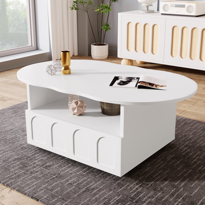 Salontafel - Wolkenvormig - Bijzettafel met Laden en Opbergruimte - MDF - Wit