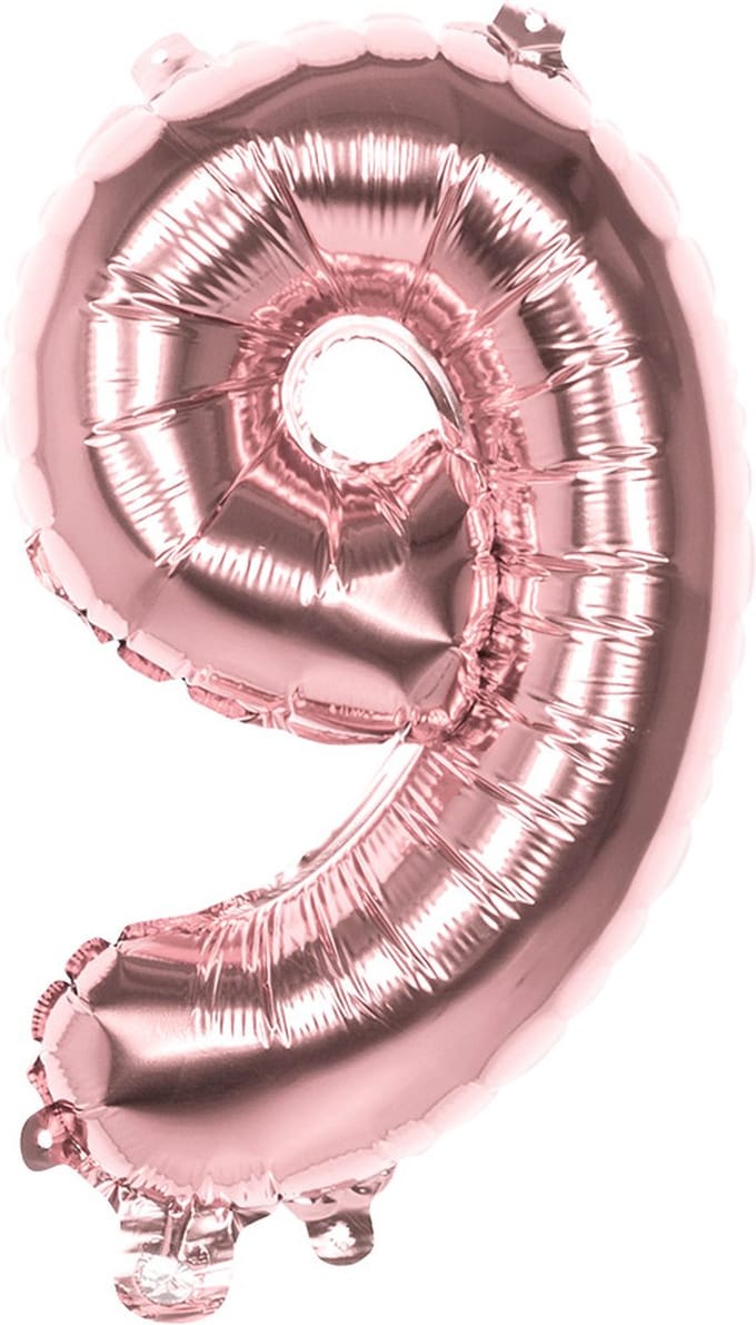 Boland - Folieballon '9' roségoud (36 cm) 9 - Rose Goud - Cijfer ballon