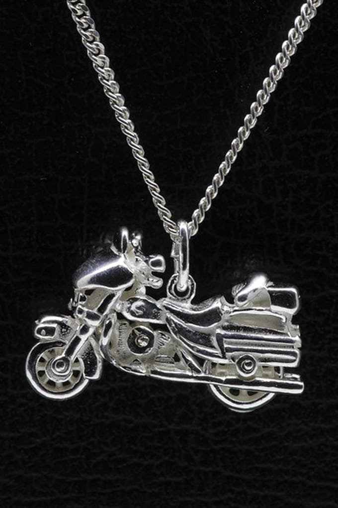 Zilveren Harley Davidson ketting hanger - wielen draaibaar