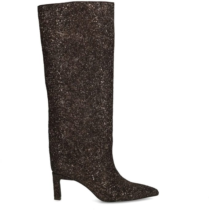 Sacha - Dames - Bruine hoge glitter laarzen met hak - Maat 38
