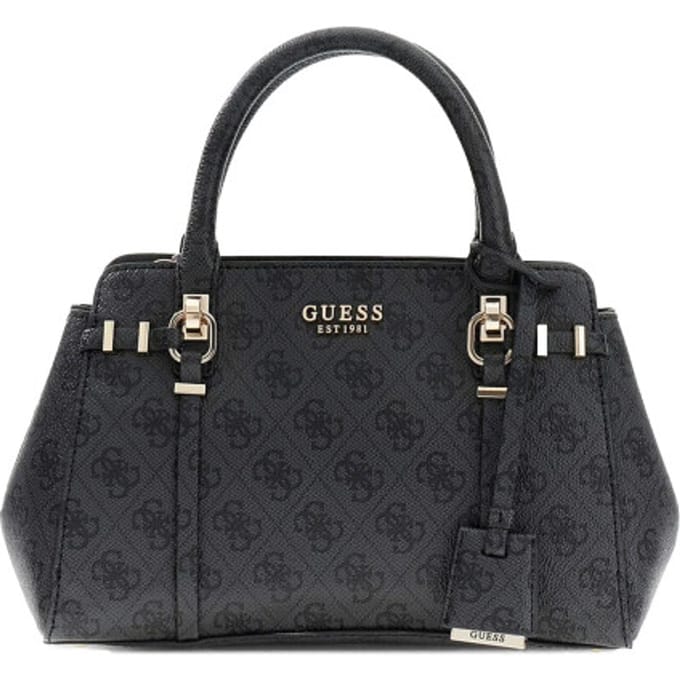 GUESS handtas schoudertas Leona Logo Multi Compartment Satchel Coal Logo donkergrijs