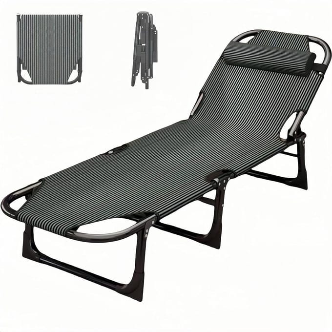 Campingbed Extra Groot - Opvouwbaar Bed Ligstoel - Buiten Ontspannen - Verstelbare Rugleuning - 56x170cm - Groen