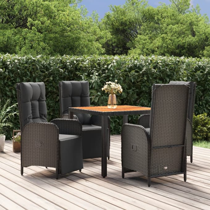 vidaXL - 5-delige - Tuinset - met - kussens - poly - rattan - zwart