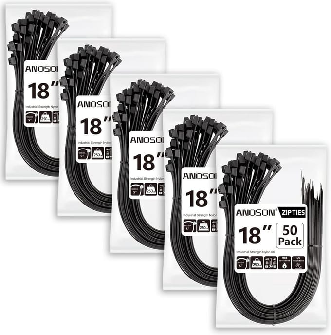 Zwarte Grote Ritsbanden 18 inch - 250 Stuks Heavy Duty