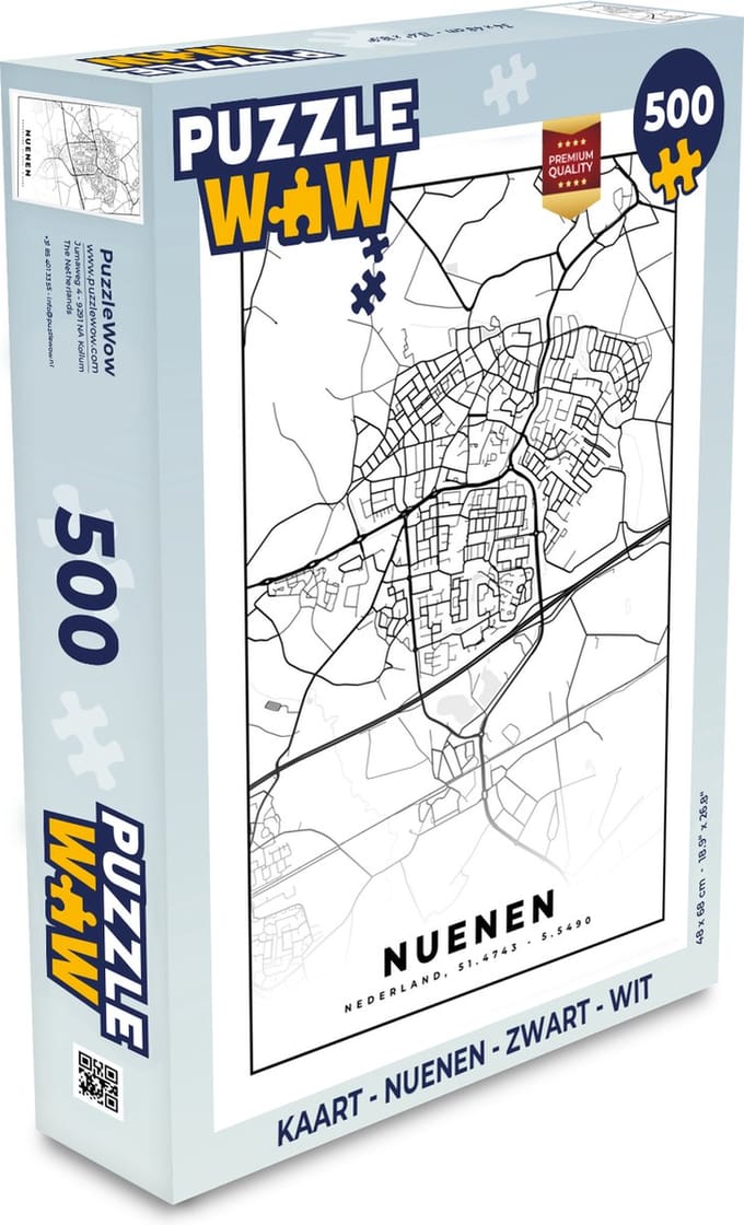 Puzzel Kaart - Nuenen - Zwart - Wit - Legpuzzel - Puzzel 500 stukjes