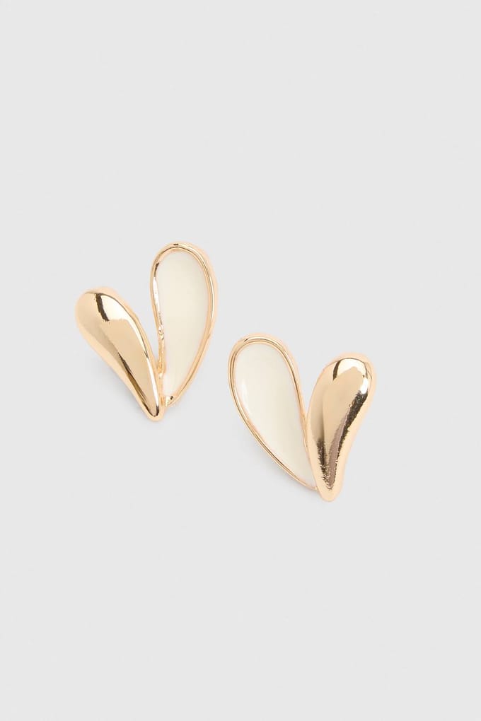 boohoo Dames Geemailleerde Hartjes Oorknopjes | Goud