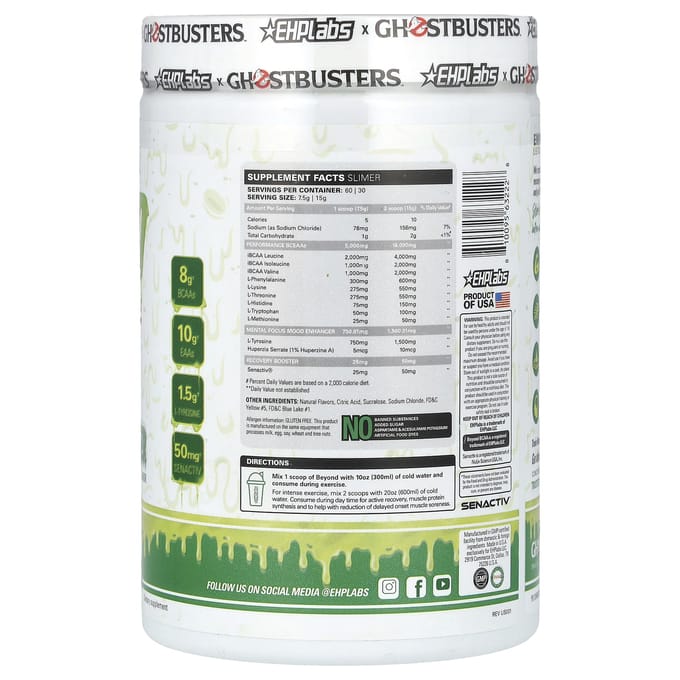 EHPlabs, Ghostbusters, Végétalien, BCAA + EAA, Slimer, 450g (15.86oz)