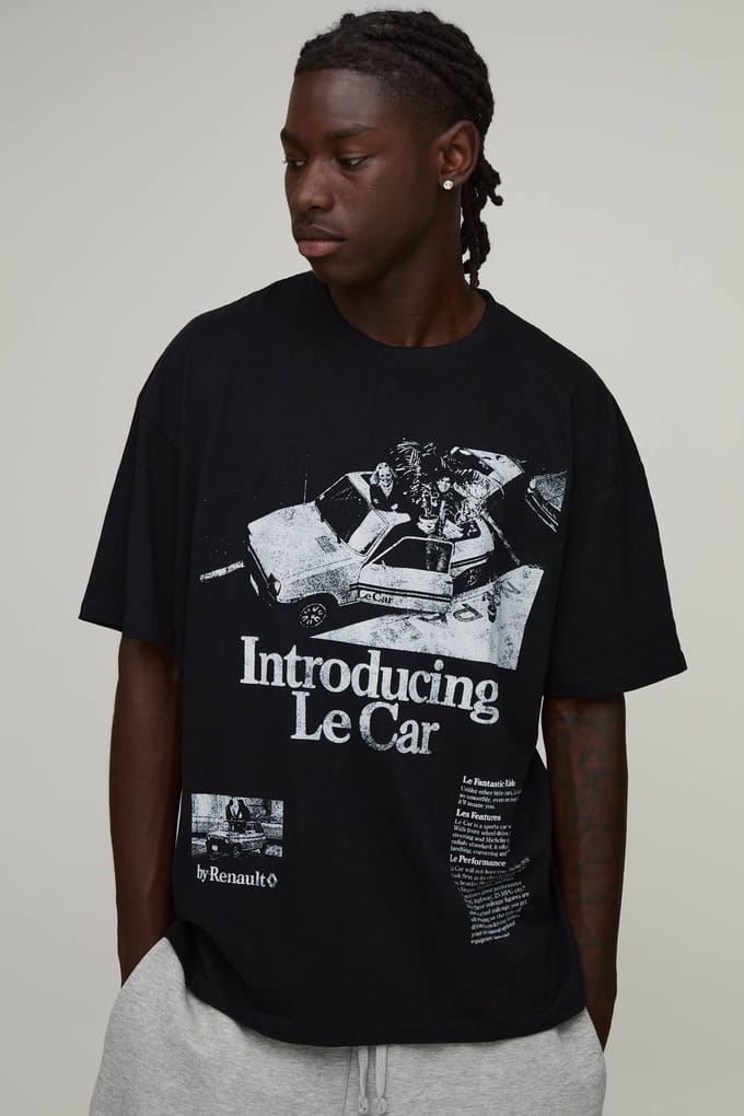 Oversized Renault Licentie Print T-shirt | Black | Size Small