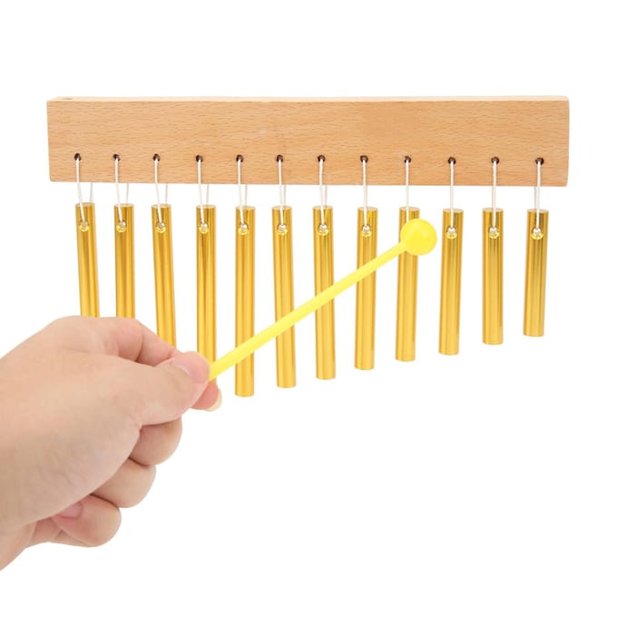 Windgong 12 Tonen Samengesteld Hout Metaal Makkelijk Spelen Windgong Ornament Percussie-instrument Goud beige