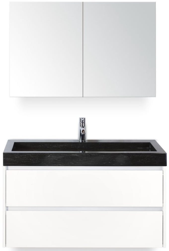 Dante Badmeubelset 100 cm - Wit Hoogglans - Wastafel Hardsteen Wit Lucca met Spiegelkast