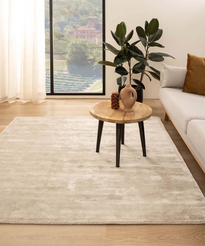 Viscose vloerkleed vierkant - Pearl ivoor 200x200