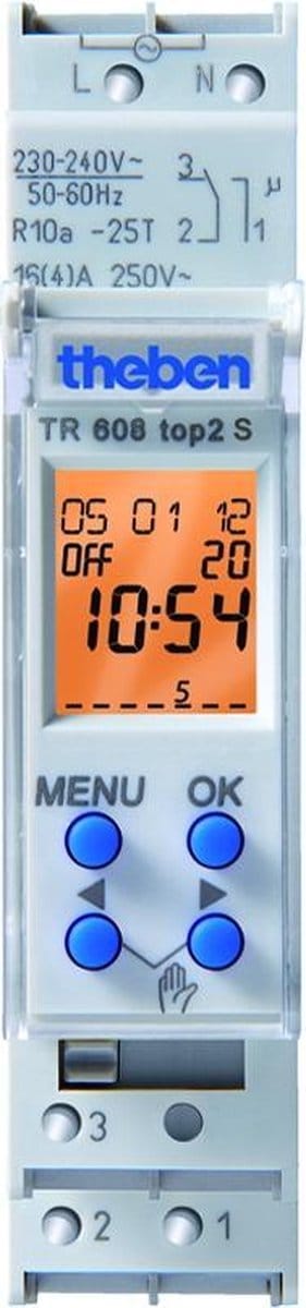 Theben 6080101 TR 608 top2 S Digitale 1-kanaals schakelklok met weekprogramma, schakelklok