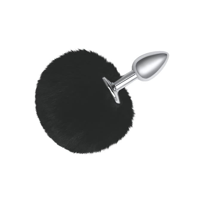 'Fluffy Bunny Tail - Metal Butt Plug', 12 cm