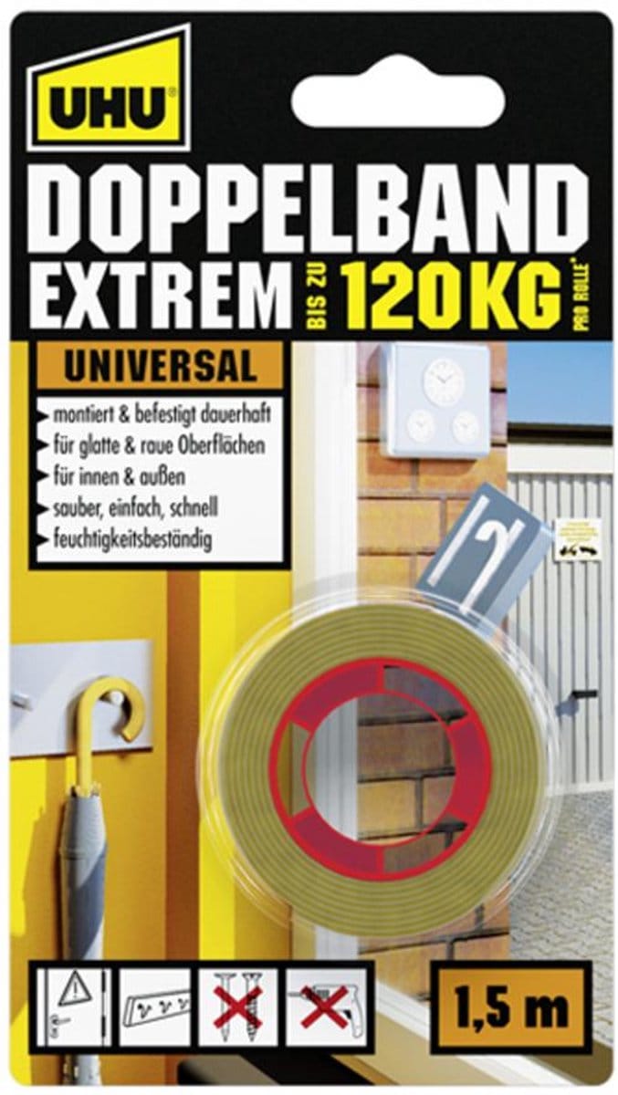 UHU dubbelzijdige montagetape EXTREM, tot 120 kg
