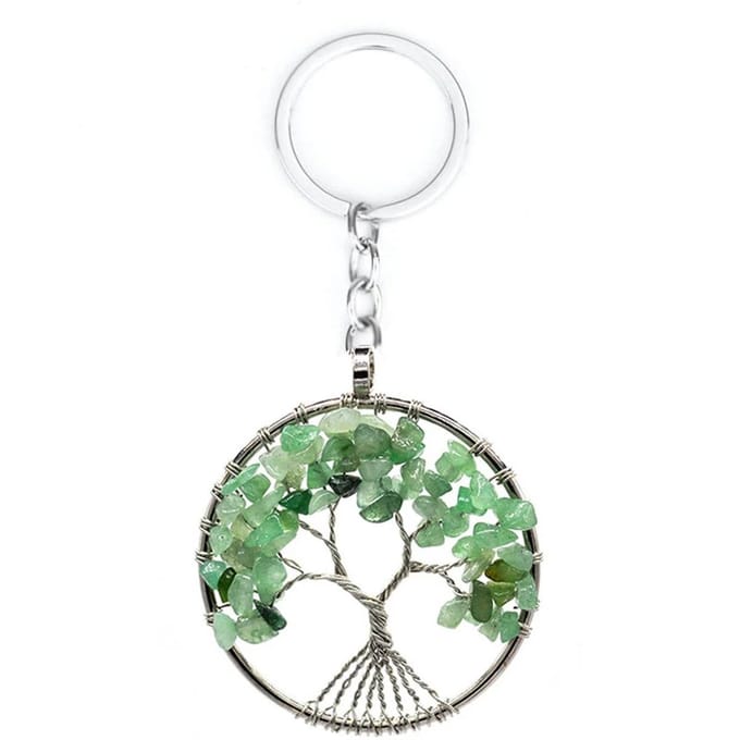 Porte-clés pendentif arbre de vie en gravier de cristal naturel Porte-clés pendentif arbre d'argent vert