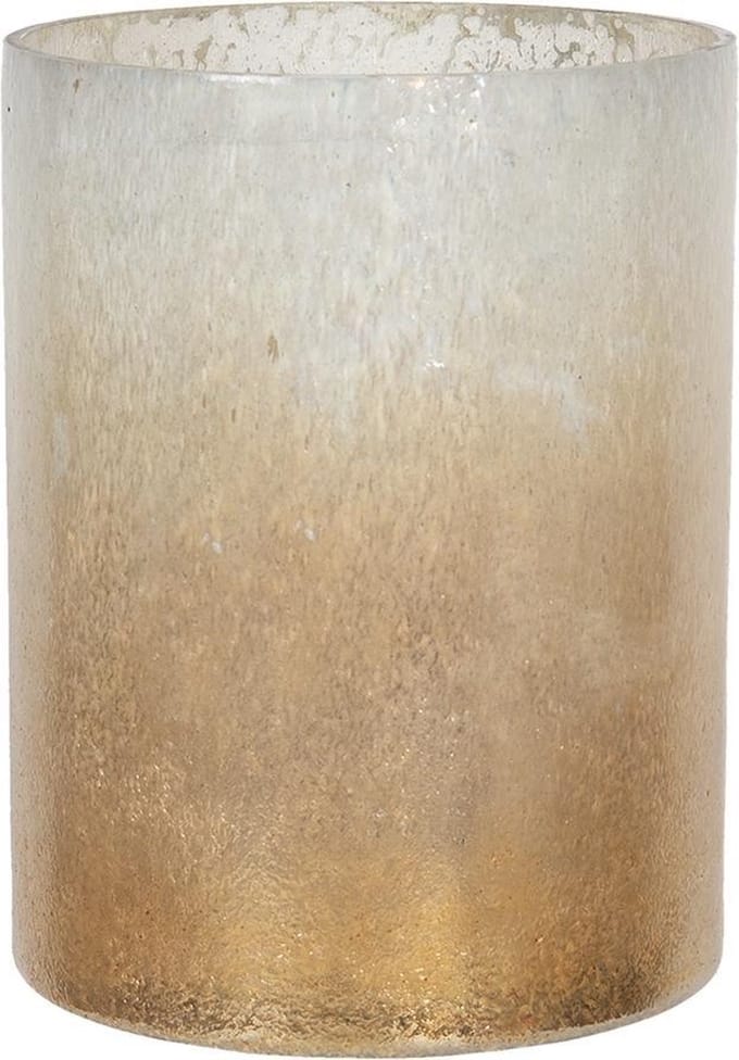 Clayre & Eef Theelichthouder Ø 15x20 cm Beige Bruin Glas Rond Waxinelichthouder
