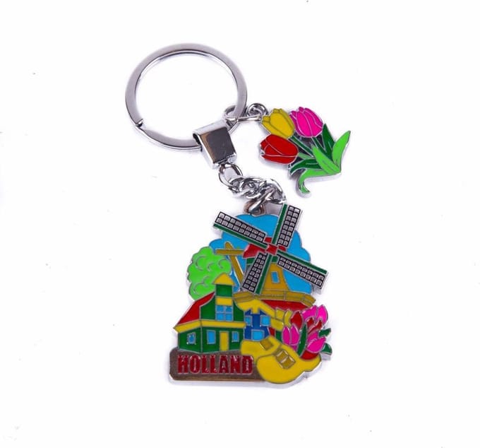 Sleutelhanger Holland Scene Met Tulp Bedeltje - Souvenir