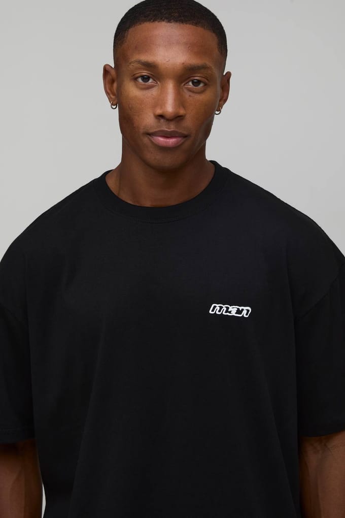 Oversized Man Star Spray Printed T-Shirt | Black | Size XS
