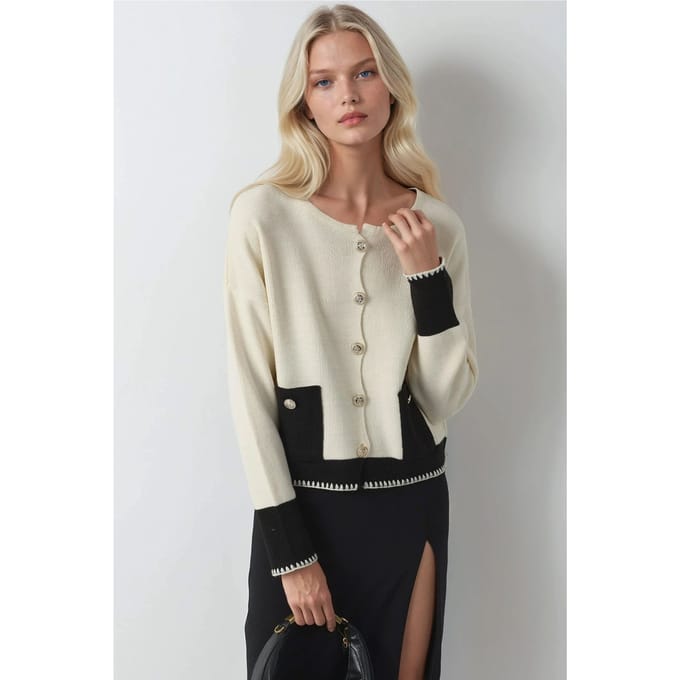 Pocket Gedetailleerde Gebreide Cardigan met Knopen Sluiting