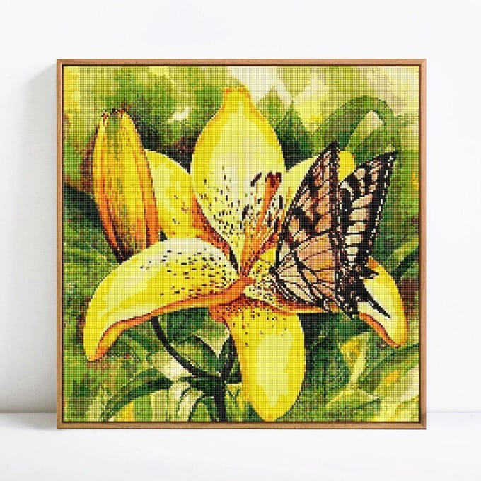 5D Diamant Schilderij Volledig Rond Bloem En Vlinder Strass Afbeelding Borduurwerk 30x30 black