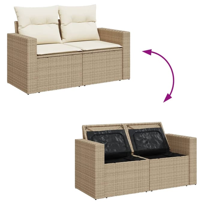 vidaXL - 12-delige - Loungeset - met - kussens - poly - rattan - beige