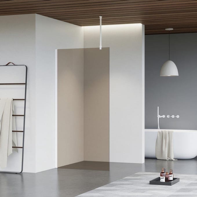 FugaFlow Eccelente Vetro inloopdouche - 110x200cm - rookglas - plafondarm - mat wit