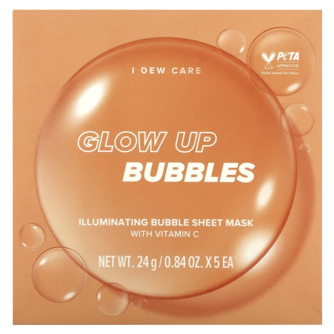 I Dew Care, Glow Up Bubble, Masque Visage Moussant Illuminant, 5 masques, 24 g (0,84 oz) chaque beige