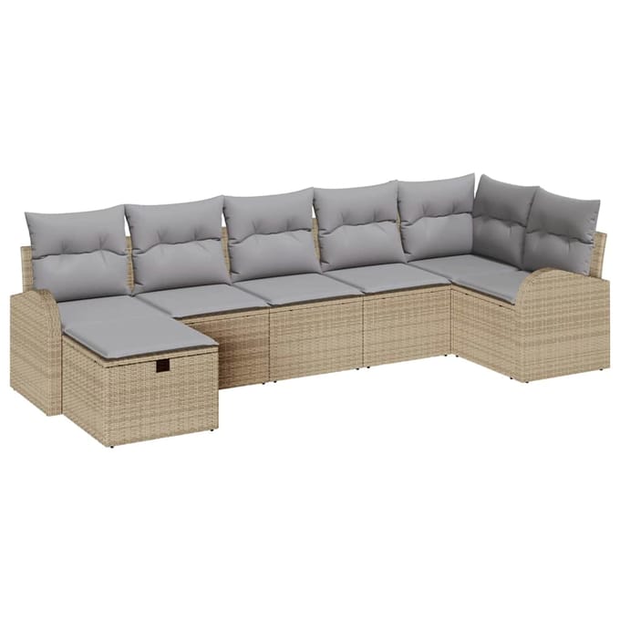 vidaXL - Bankstel - 7 - st - Beige - en - Lichtgrijs - poly - rattan