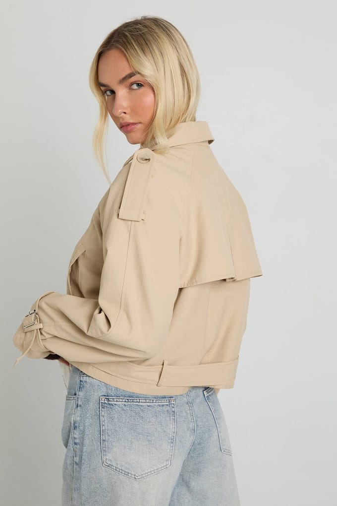 boohoo Dames Gordelde korte trench | Steen | Maat: 42