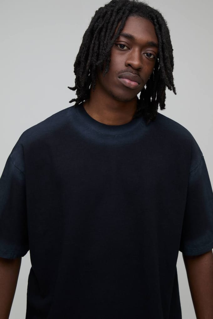 Oversized Verkort Spray Naad Gewassen T-shirt & Shorts Set | Black | Size Medium