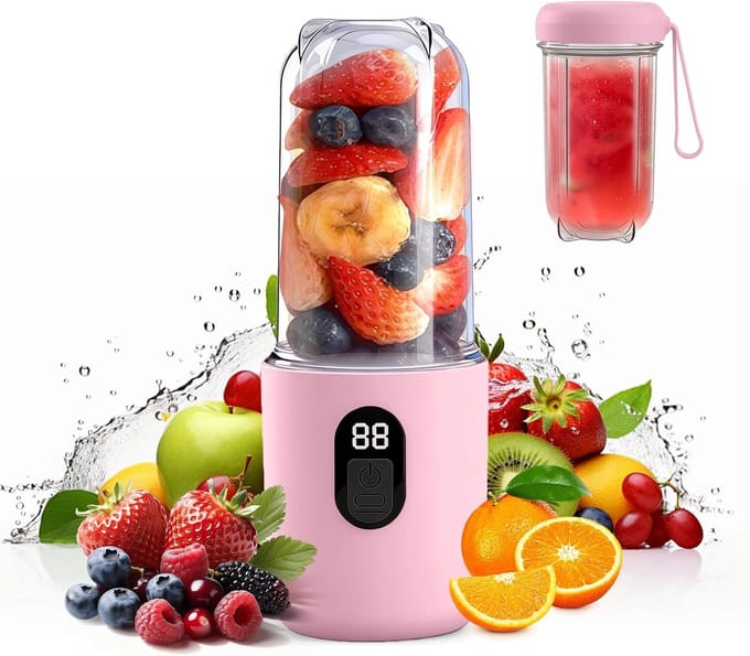 Draagbare Blender - Smoothie Maker - Onderweg Mixen - 16-Blads Systeem - 500ml Capaciteit - Roze