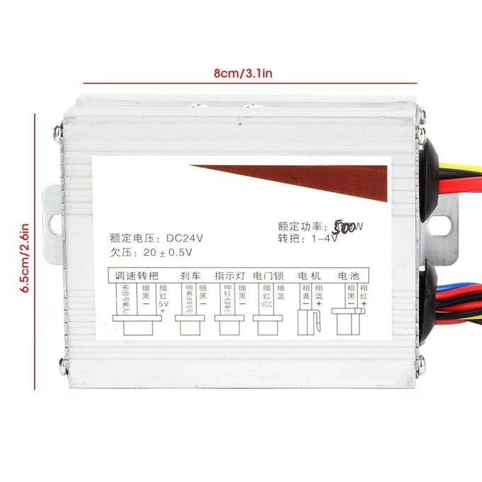 24V 500W Motor Geborstelde Controller Box met Gashendel voor Elektrische Fiets Scooter E-bike gray