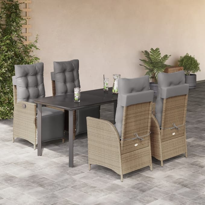 vidaXL - 5-delige - Tuinset - met - kussens - poly - rattan - gemengd - beige
