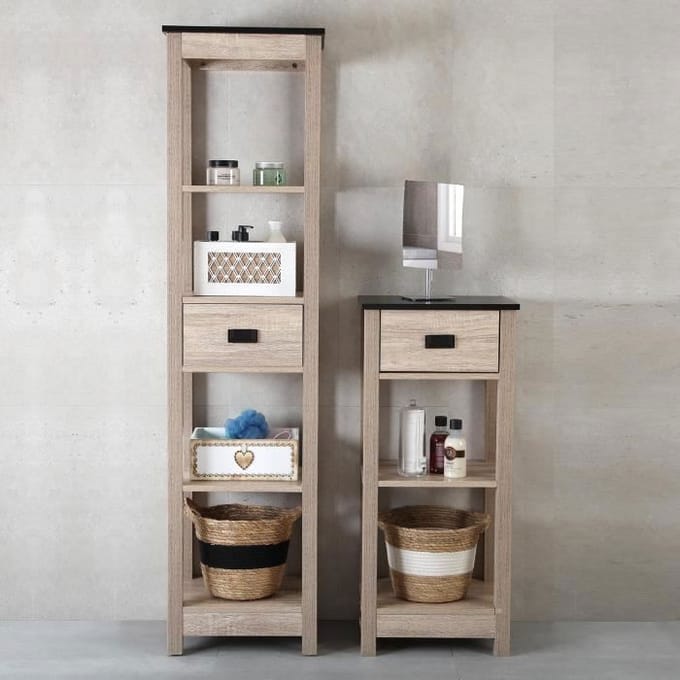 Badkamerkast Quino - 2 planken en lades van MDF Hout - Bruin - Versa