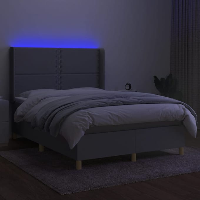 vidaXL - Boxspring - met - matras - en - LED - stof - lichtgrijs - 140x190 - cm