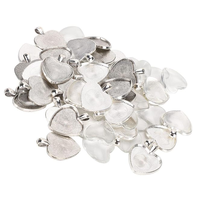 60 stuks Hangerbakjes Hartvormige Hangerzetting Cabochon Basiszetting met Glazen Cabochon white
