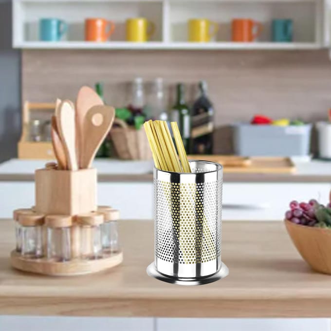 Porte-baguettes en acier inoxydable, support d'ustensiles de cuisine polyvalent pour couteaux, fourchettes, cuillères white