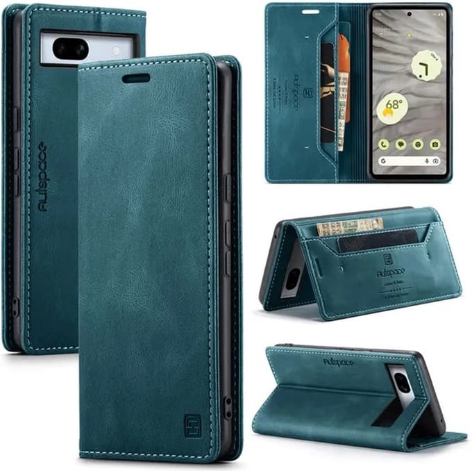 Luxe Flip Case met RFID Bescherming Kaarthouder en Magneetsluiting + Glas Screenprotector voor Google Pixel 7A _ Blauw