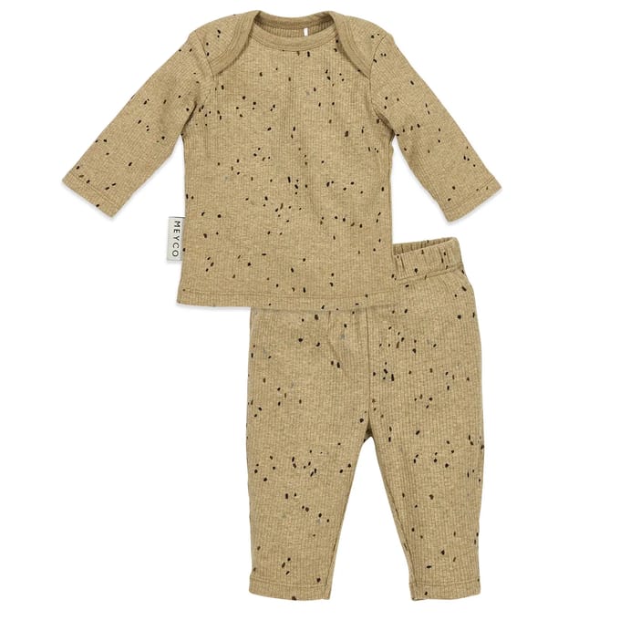 Meyco Baby Rib Mini Spot Pyjama - Toffee Melange - 74/80