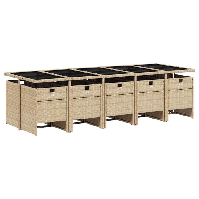 vidaXL - 11-delige - Tuinset - met - kussens - poly - rattan - gemengd - beige
