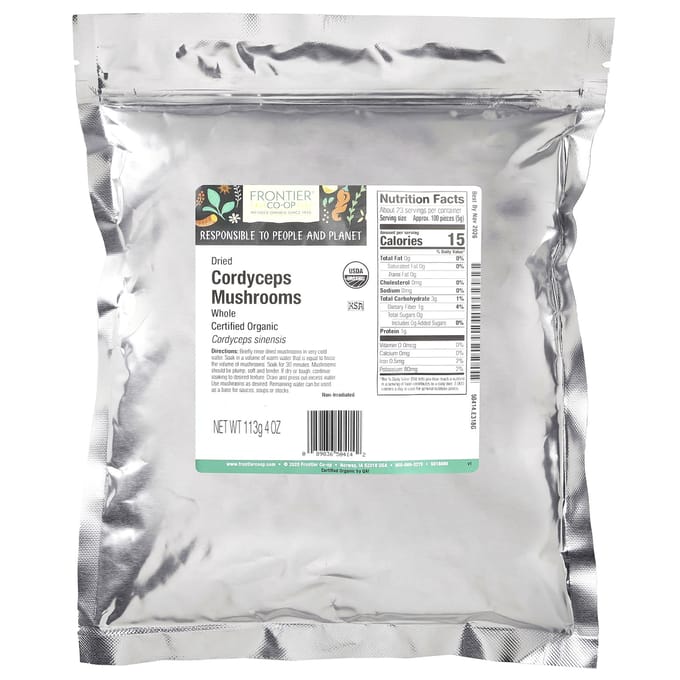 Frontier Co-Op, Biologische Natuurlijke Gedroogde Cordyceps Paddenstoelen, 113G(4 Oz) brown