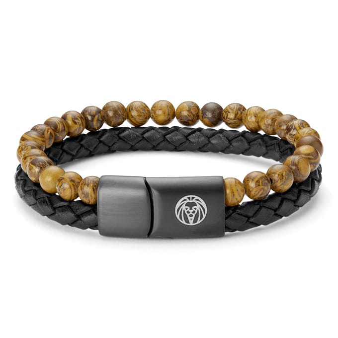 Icon | Armband met Stenen met Houtnerfpatroon & Leer