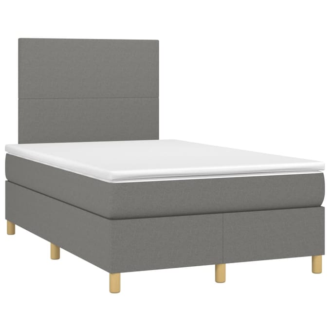vidaXL - Boxspring - met - matras - en - LED - stof - donkergrijs - 120x200 - cm
