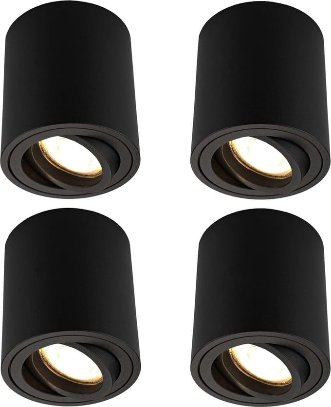 Ledvion - 4X LED Opbouwspots - Dimbaar - 5W - 2700K - Zwart