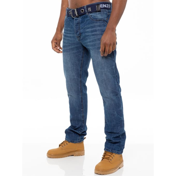 Enzo | Heren Denim Straight Fit Jeans - Blauw