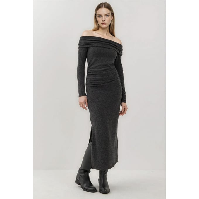 Gestructureerde Strapless Midi-jurk met Split