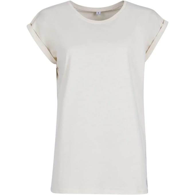 Build Your Brand - Extended Shoulder Dames T-shirt - White Sand maat M