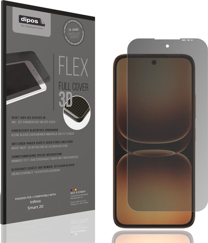 dipos FLEX – Matte Privacy Screenprotector geschikt voor Infinix Smart 20 | Volledige Schermbescherming | Case-Friendly