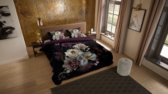 Pure dekbedovertrek bloemen - 2 persoons 200x200/220 cm - Bordeaux - Microvezel