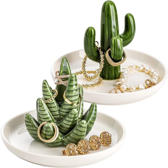 Sieraden Opbergset - Ringhouders - Accessoires Presenteren - Uniek Plantendesign - Set van 2 - Groen en Wit